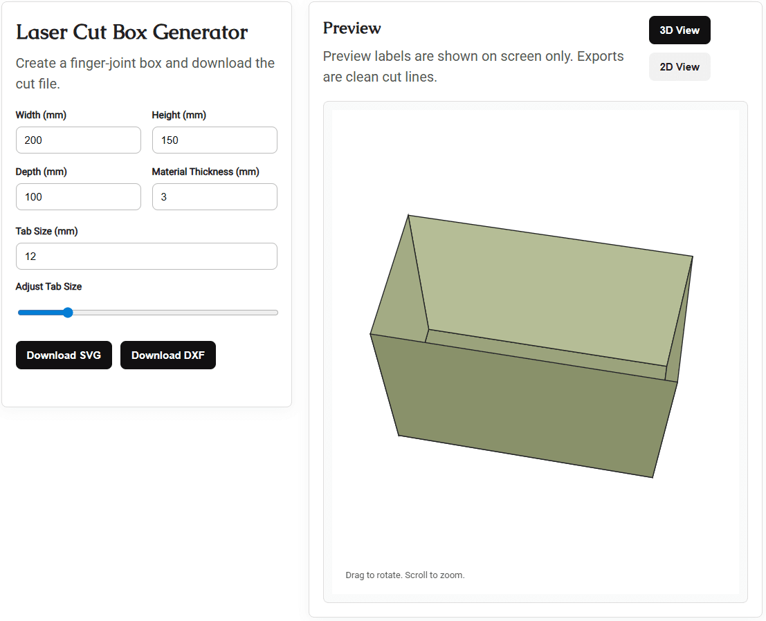 Free Laser Cut Box Generator